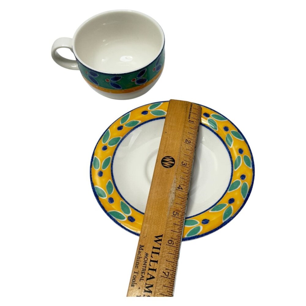 Royal Doulton Expressions Cabana Teacup & Saucer Fine China Green Blue Yellow - Picture 11 of 11